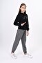Black Girl Child Oversized Hooded Pocket Low Shoulder Printed Sweatshirt - 2 Thread - 6