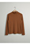 Girls and Boys Brown Corded Fabric Half Turtleneck Long Sleeve Bodysuit Undershirt