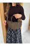 Oval Cut Nubuck Zipper Closure Hand and Shoulder Bag Khaki - 2