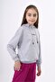 Gray Girl's Oversized Hooded Pocket Low Shoulder Printed Sweatshirt - 2 Thread - 4