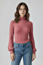 Women's Turtleneck Long Balloon Sleeve Snap-Front Bodysuit Blouse - 2