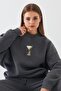 Women's Oversize Sweatshirt Martini Leopard Printed Smoked Melange – Crew Neck, 3 Thread Ribbed - 4