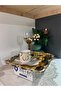3 Pieces Baton Square Gold Rose Stripe Metal Coffee Presentation Tray - 4