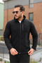 Men's Winter Trend Zippered Pocket Black Fleece Cardigan - 3