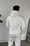 طقم رجالي بغطاء رأس Kangaroo Pocket حواف أسطوانية علوي وسفلي باللون الأبيض - 6