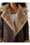 Xside Beige Fur Collar Women's Suede Look Coat - 3
