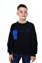 Black Boy's Relax Fit Crew Neck Piece Printed Sweatshirt - Pocket Detail & 2 Threads