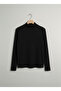 Girls and Boys Black Corded Fabric Half Turtleneck Long Sleeve Bodysuit Undershirt