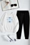 Unisex Ribbon Design Printed Crew Neck Sweatshirt 2-Piece Tracksuit Set