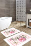 Digital Printed Washable and Non-Slip Floral Butterfly Figured Bath Mat Toilet Set - 4