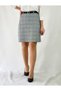 High Waist Lightweight Lycra Woven Fabric Knee-Length Gray Checked A-Line Skirt - 3
