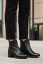 Black Genuine Leather Zippered Fleece Women's Heeled Boots 92163-1 Z - 3