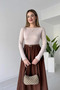 Women's Brown Crew Neck Belt Detailed Combination Dress - 3