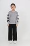 Girl's 3 Thread Ş Fleece-Lined Basic Sweatshirt with Ribbon Detail - Loose Fit Palazzo Tracksuit Set - 2