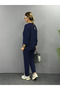 Women's Long Sleeve Crew Neck Viscose Two Thread Blouse and Pants Double Suit - 3