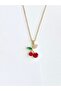 Steel Necklace with Red Stone and Cherry Figure Pendant - 2