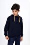Navy Blue Boys' Relax Fit Hooded Pocket Lightweight Drop Shoulder Printed Sweatshirt - 2 Thread - 2