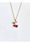 Steel Necklace with Red Stone and Cherry Figure Pendant - 3