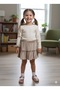 Eid Girl's French Velvet Flounce Skirt Short Mini Ruffle Elastic Waist Camel