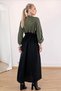 Women's Black Khaki Long Dress with Modal Fabric on the Top and Parachute Fabric on the Bottom, Zipper Closure - 5
