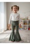 Eid Girl's French Velvet Wide Drapey Flared Leggings Green - 2
