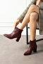 Women's Pointed Toe Thick Heeled Leather-Look Boots