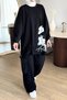 Women's Black Tunic Pants Set with Adjustable Buttons on the Sleeves, Elastic Detail on the Legs, and Pockets Printed - 2