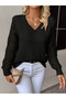 Women's Long Sleeve V-Neck Knit Sweater with Hole-In-The-Wall Diamond Pattern Detail - 3
