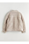 Beige Standard Fit Shirt Collar Plush Men's Coat - 6