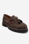 Poen Brown Nubuck Genuine Leather Tasseled Women's Loafer Shoes - 3