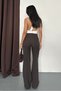 Women's new season high waist classic dark brown woven pants - 6
