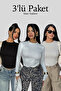 Women's 3-Pack Basic Blouse with Crew Neck and Finger Detail