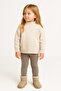 Girl's Beige Corded Fabric Light Fleece-Lined Tights 2–7 Years, Cotton