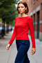 Women's Fitted Boat Neck Long Sleeve Stretch Fabric Combed Cotton Single Jersey Blouse Ideal for Everyday Outfits