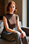 Asymmetrical Sleeveless Blouse Viscose Elastane Summer Fitted Stand Collar Stylish Look for Daily Wear - 2