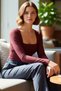Women's Square Neck Fitted Long Sleeve Blouse Stretch Fabric Combed Cotton Single Jersey Woven for Winter Casual Wear - 2