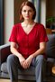 Women's Khaki V-Neck Short Sleeve Tie-Up Buttoned Aerobin Woven Blouse Cool for Summer Daily Wear - 2