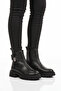 Black Genuine Leather Anti-Slip Women's Boots with Fleece Inside 23783-1 Z
