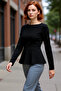 Women's Peplum Cut Boat Neck Long Sleeve Knitted Blouse Quality Stylish Comfortable Modern Elegant Casual
