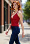 Fitted Knitted Blouse Sleeveless Jacquard Halter Neck Summer Comfortable Cut Professional Look