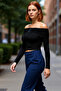 Women's Carmen Collar Gathered Buttoned Crop Knitted Quality Stylish Comfortable Modern Elegant Casual