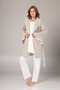 Women's Beige Jacquard Shawl Collar Lace Winter Special Design 3-Piece Maternity Pajama Set - 4