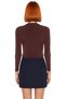 Women's Burgundy Mock Neck Fitted, Stretchy Knitted Blouse, Long Sleeve, Gathered Detail, Daily Use - 4