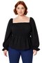 Women's Navy Blue Square Neck Gathered Sleeve Gipeli Woven Blouse A-Line Silhouette Crop Length Feminine Style - 3