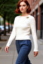 Women's Asymmetrical Collar Textured Long Sleeve Bodycon Stretchy Knitted Quality Stylish Comfortable Modern
