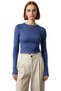 Women's Pink Viscose Ribbed Textured Fitted Crew Neck Long Sleeve Crop Blouse Suitable for Daily Use - 3