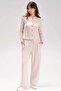 Women's Long Sleeve Front Button Jacket Wide Leg Ecru Two Piece Suit C0T3N1