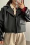Women's Leather Jacket Short Sleeves Buckle Detail Pocketed New Season Outerwear - 5