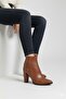 Non-Slip Sole Tan Color Faux Leather Thick Heeled Boots (9 cm) - 2