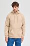 Men's Beige Standard Fit Regular Fit 3 Thread Hooded Cotton Sweatshirt with Fleece Inside